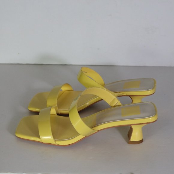 Dolce Vita Bertie Kitten Heel Yellow Size 7 Square Toe Strappy Leather Slip on - Picture 6 of 9
